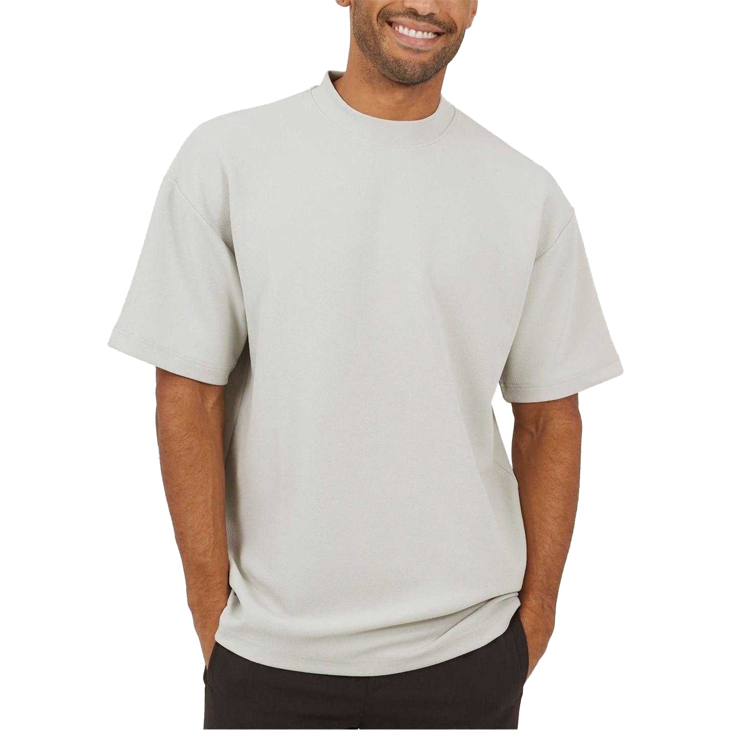 Grey - Front - Brave Soul Mens Turtle Neck Relaxed Fit T-Shirt