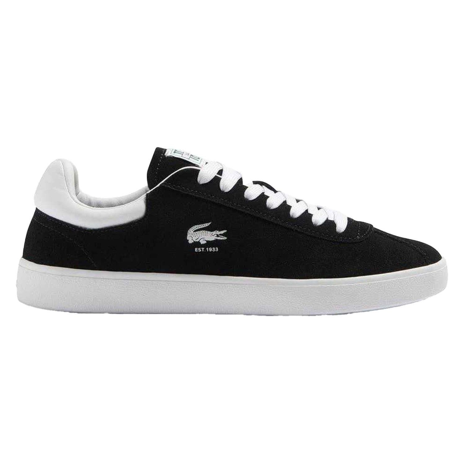Black-White - Front - Lacoste Mens Baseshot Suede Trainers