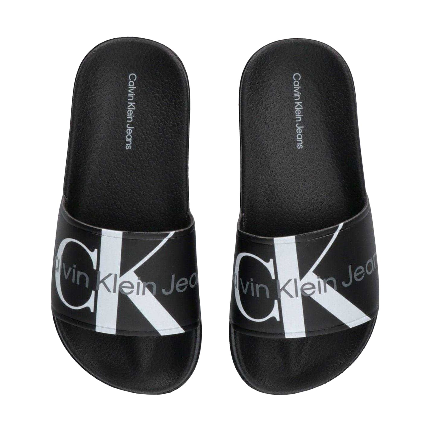 Black - Back - Calvin Klein Unisex Adult Logo Open Toe Flat Slides