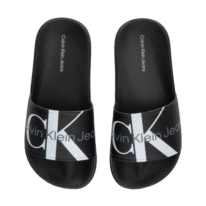 Black - Back - Calvin Klein Unisex Adult Logo Open Toe Flat Slides