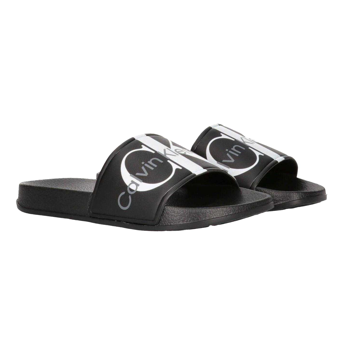 Black - Side - Calvin Klein Unisex Adult Logo Open Toe Flat Slides