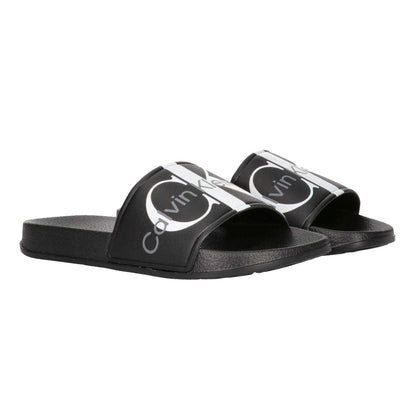 Black - Side - Calvin Klein Unisex Adult Logo Open Toe Flat Slides