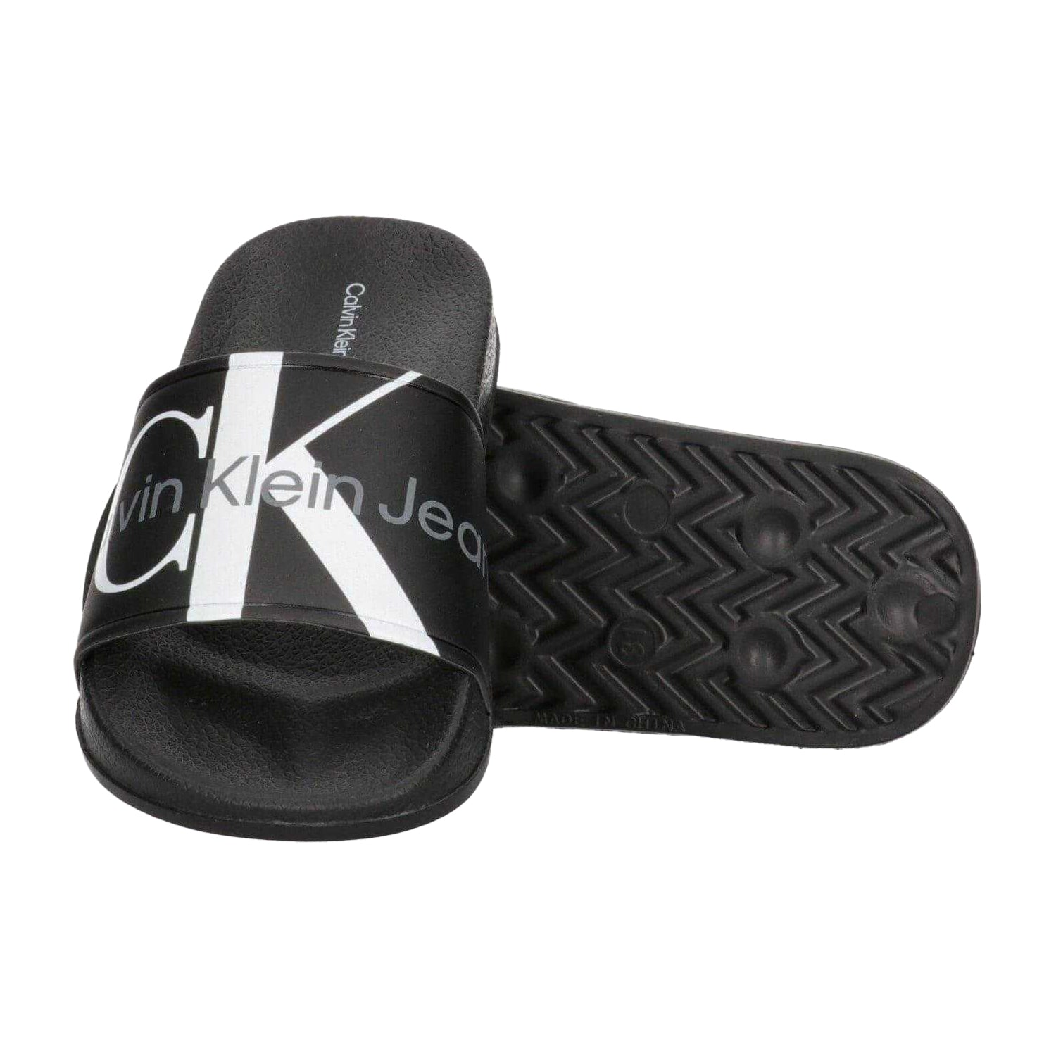 Black - Lifestyle - Calvin Klein Unisex Adult Logo Open Toe Flat Slides