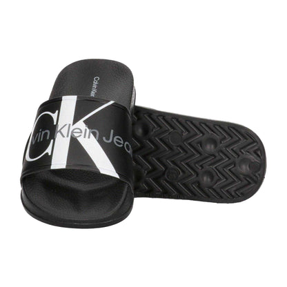 Black - Lifestyle - Calvin Klein Unisex Adult Logo Open Toe Flat Slides