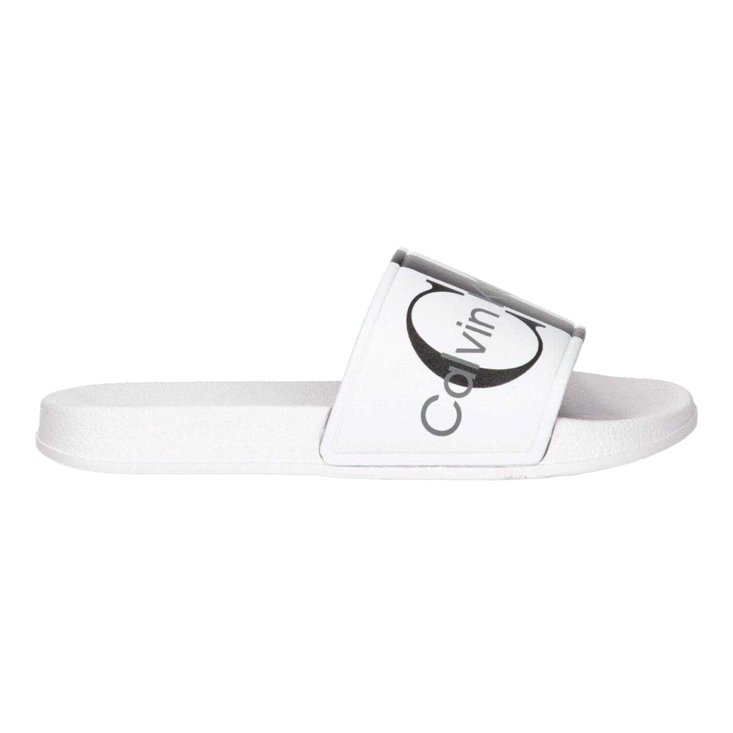 White - Front - Calvin Klein Unisex Adult Logo Open Toe Flat Slides