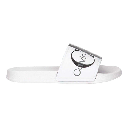 White - Front - Calvin Klein Unisex Adult Logo Open Toe Flat Slides