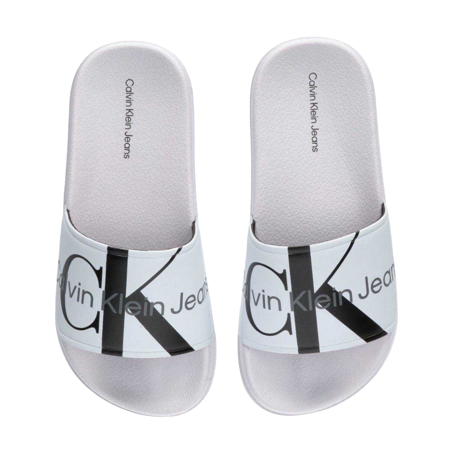 White - Back - Calvin Klein Unisex Adult Logo Open Toe Flat Slides