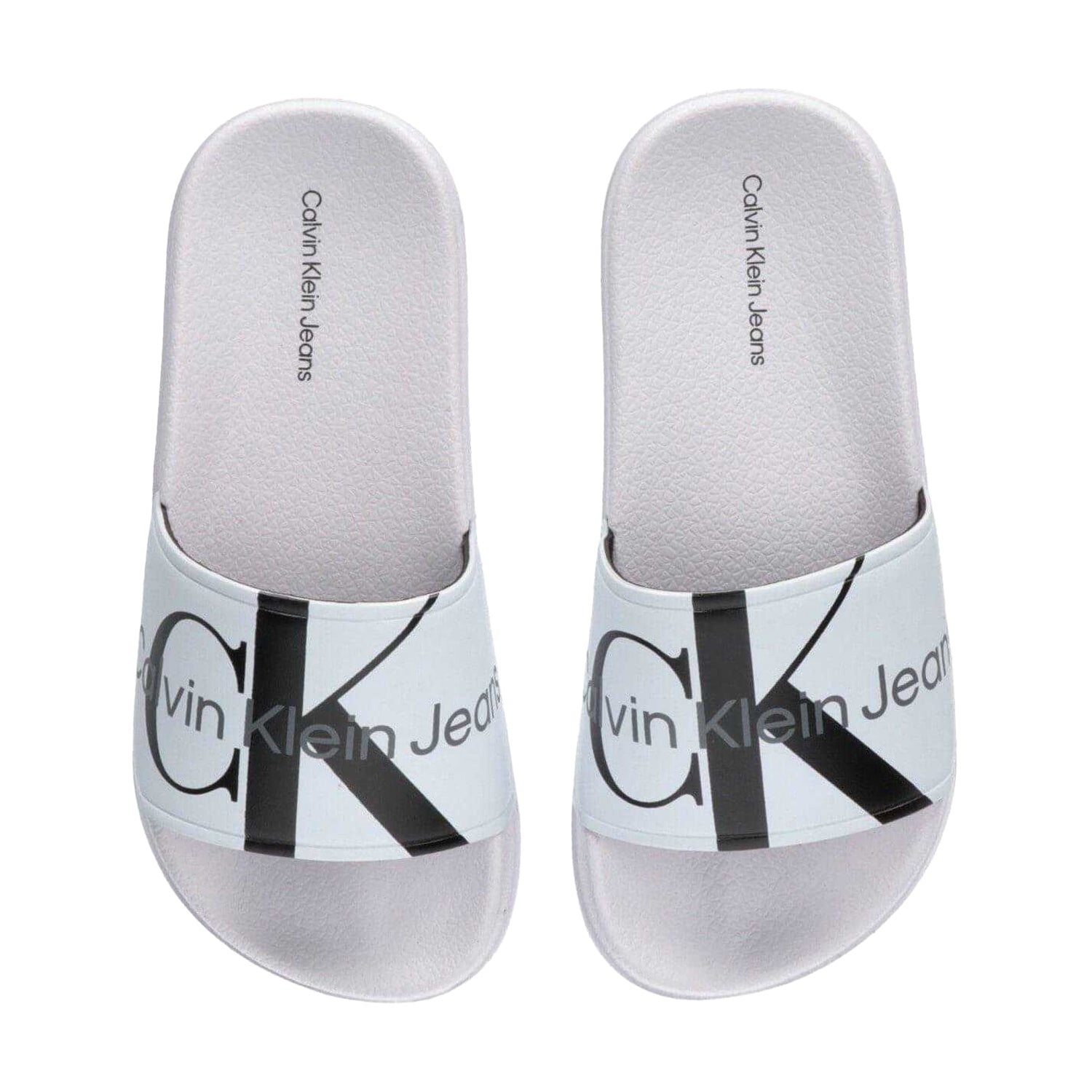 White - Back - Calvin Klein Unisex Adult Logo Open Toe Flat Slides