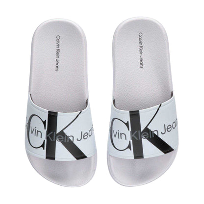 White - Back - Calvin Klein Unisex Adult Logo Open Toe Flat Slides