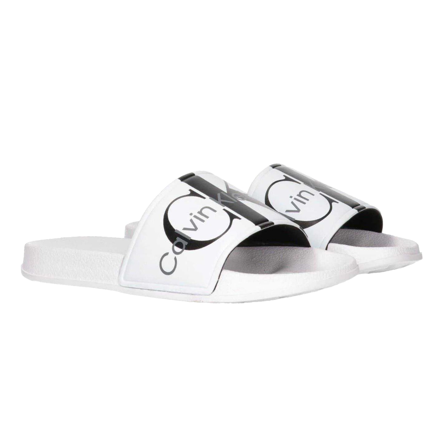 White - Side - Calvin Klein Unisex Adult Logo Open Toe Flat Slides