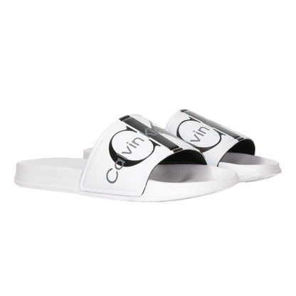 White - Side - Calvin Klein Unisex Adult Logo Open Toe Flat Slides