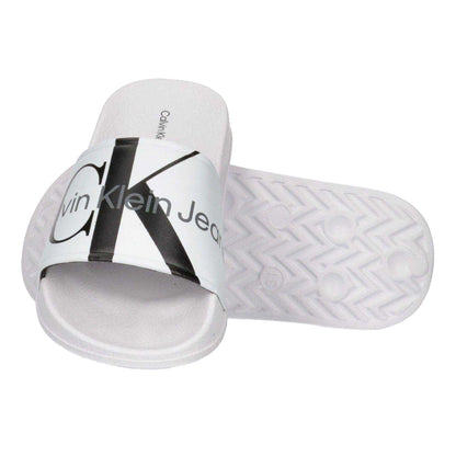 White - Lifestyle - Calvin Klein Unisex Adult Logo Open Toe Flat Slides