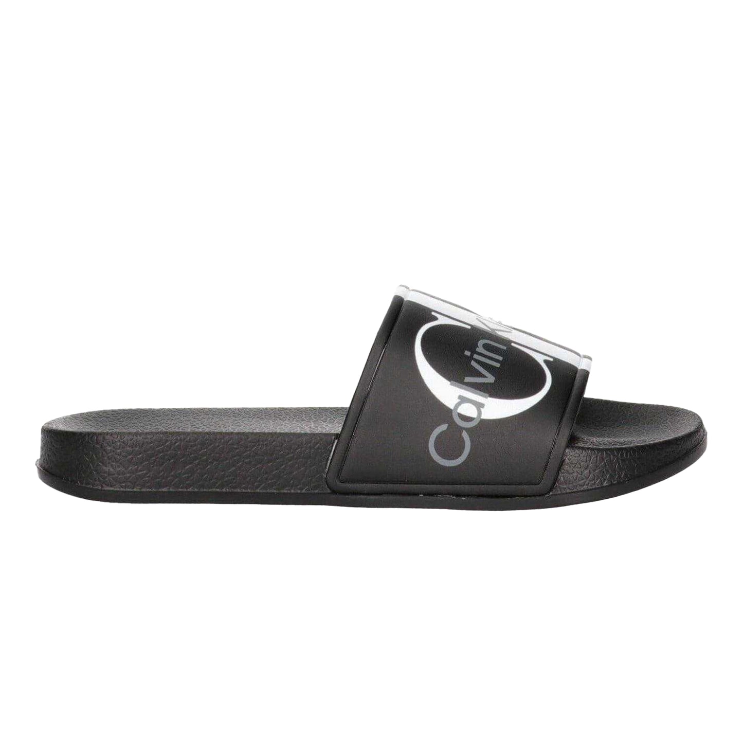 Black - Front - Calvin Klein Unisex Adult Logo Open Toe Flat Slides