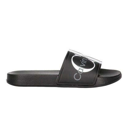 Black - Front - Calvin Klein Unisex Adult Logo Open Toe Flat Slides