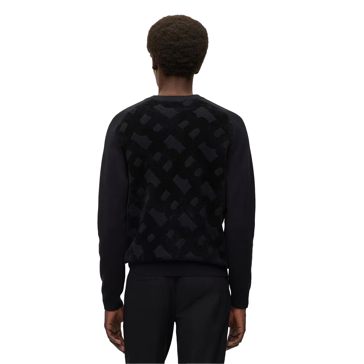 Black - Back - Boss Mens Regular Raglan Long-Sleeved Casual Sweater Top