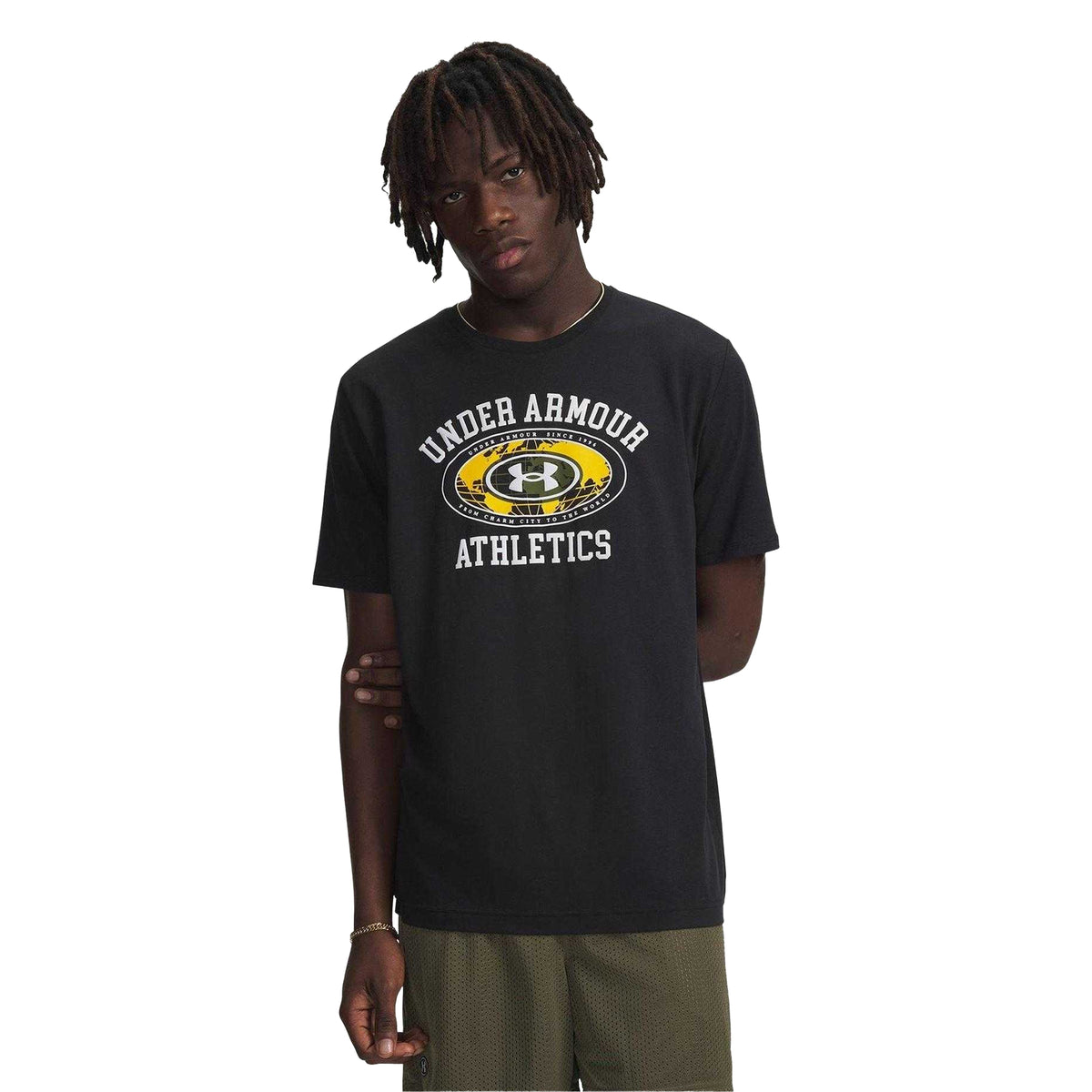 Black-White - Front - Under Armour Mens Logo Athletic T-Shirt