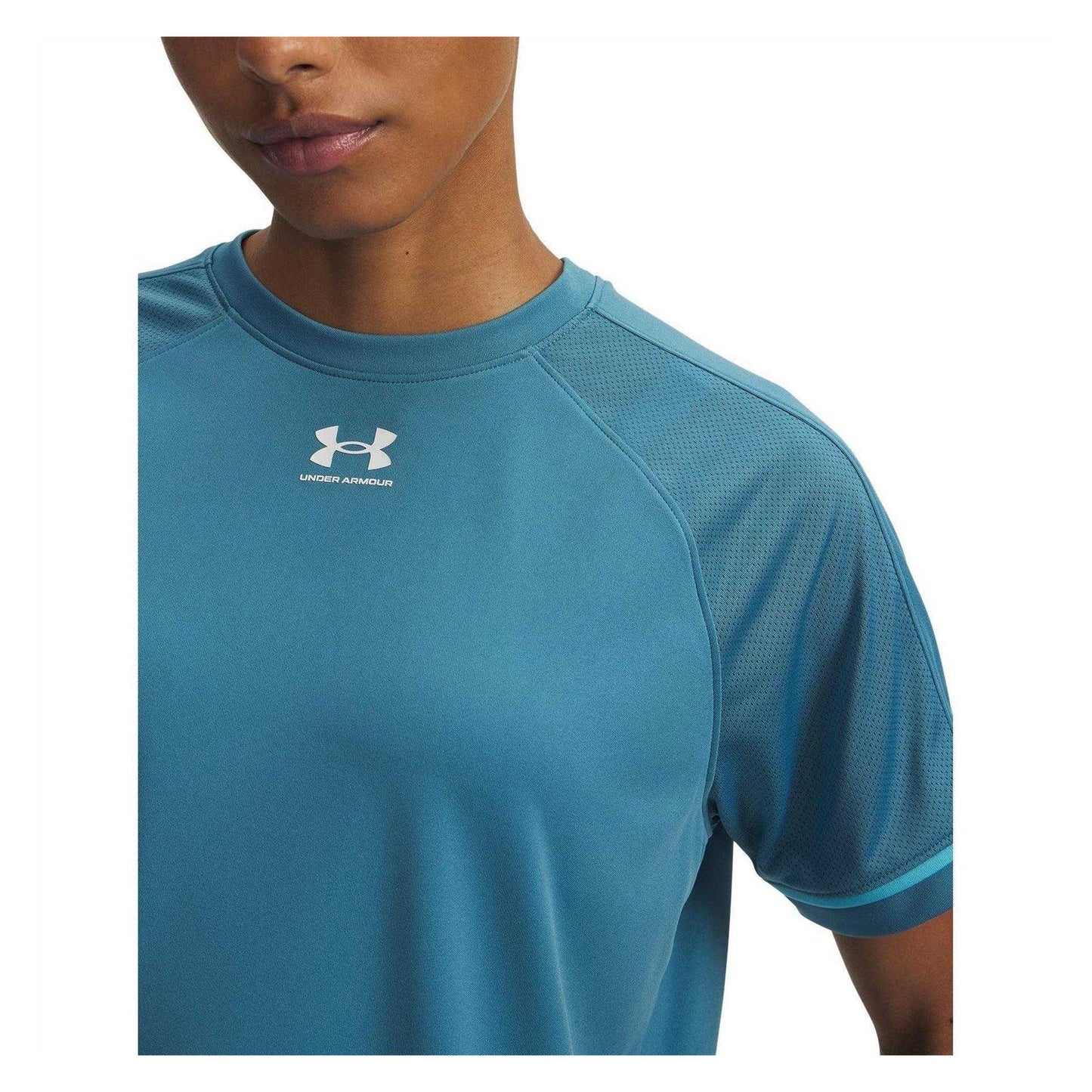 Blue-White - Side - Under Armour Womens-Ladies Logo Boxy T-Shirt