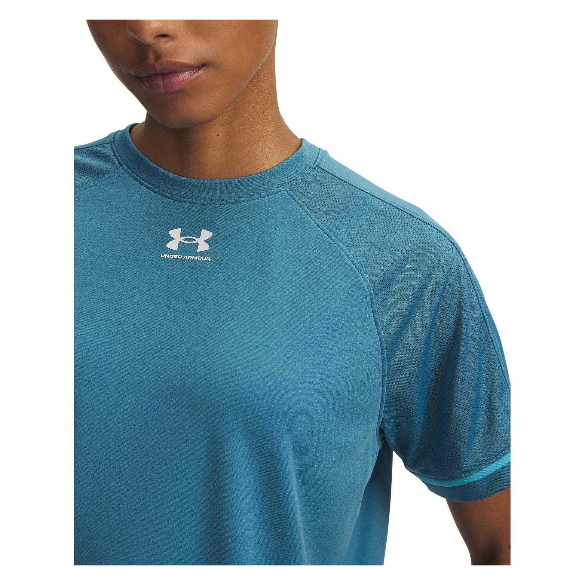 Blue-White - Side - Under Armour Womens-Ladies Logo Boxy T-Shirt