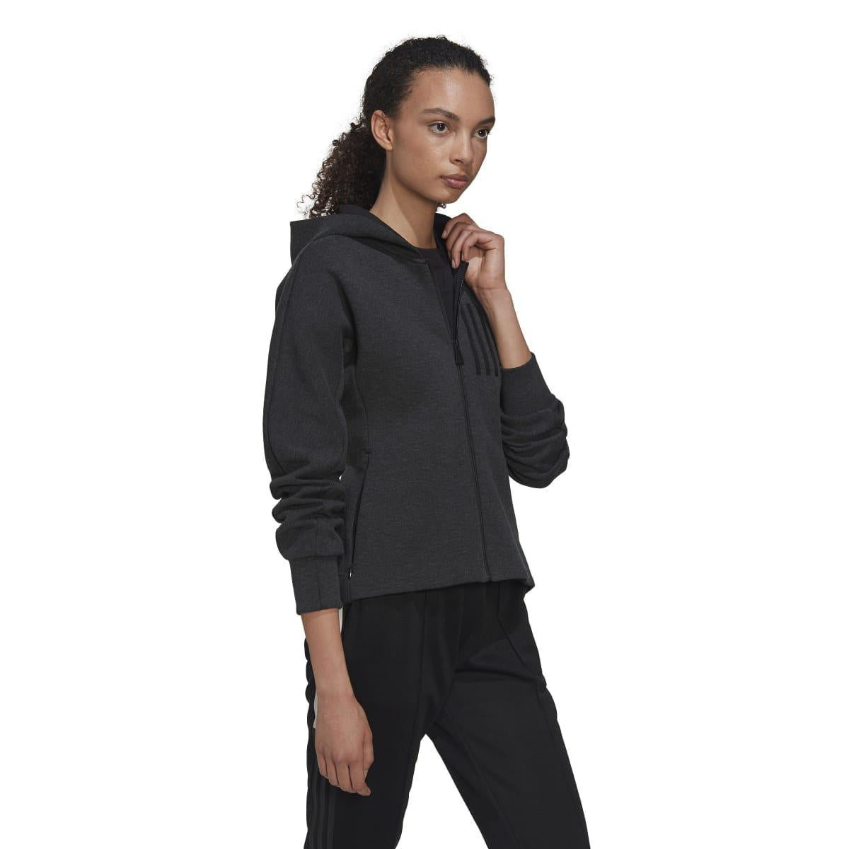 Black Marl - Side - Adidas Womens-Ladies Mission Victory Slim Full Zip Hoodie