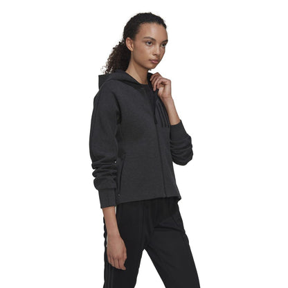 Black Marl - Side - Adidas Womens-Ladies Mission Victory Slim Full Zip Hoodie