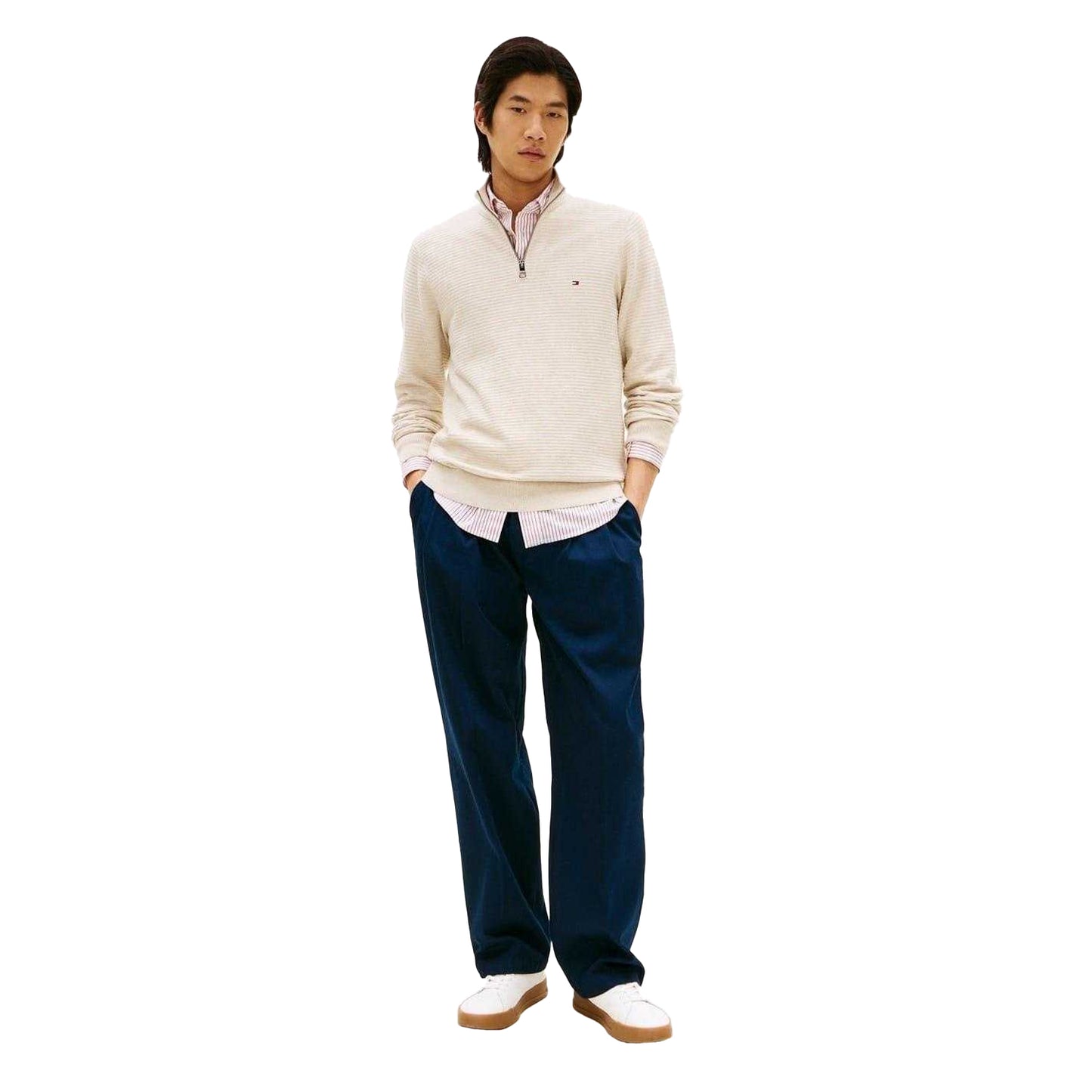 Oatmilk - Lifestyle - Tommy Hilfiger Mens Zip Neck Regular Jumper