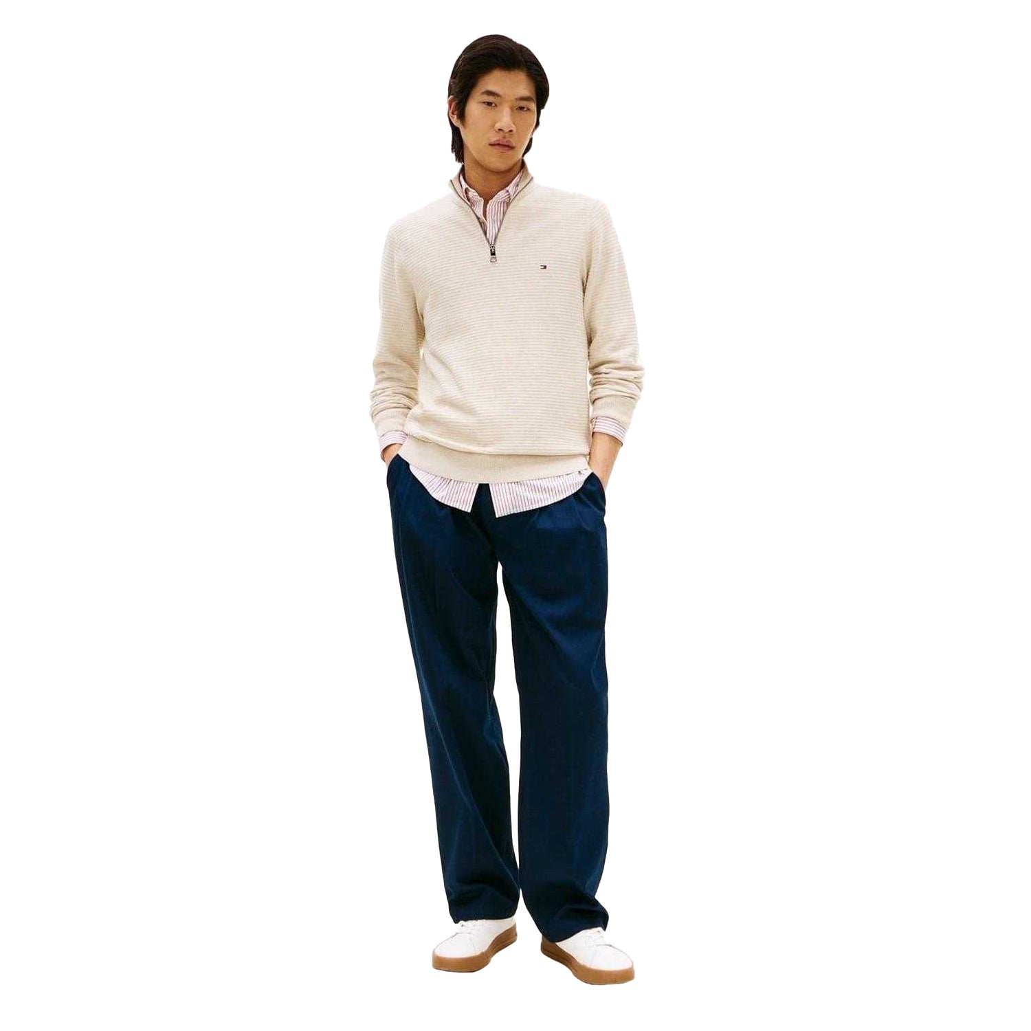 Oatmilk - Lifestyle - Tommy Hilfiger Mens Zip Neck Regular Jumper