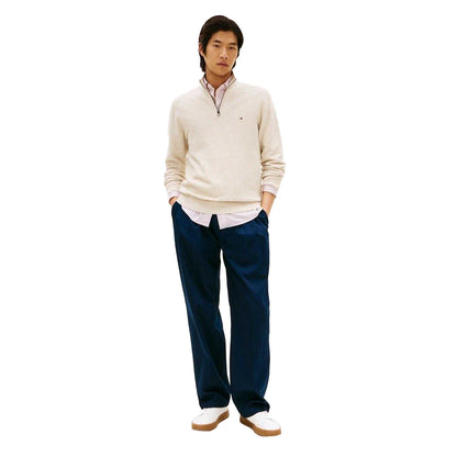 Oatmilk - Lifestyle - Tommy Hilfiger Mens Zip Neck Regular Jumper
