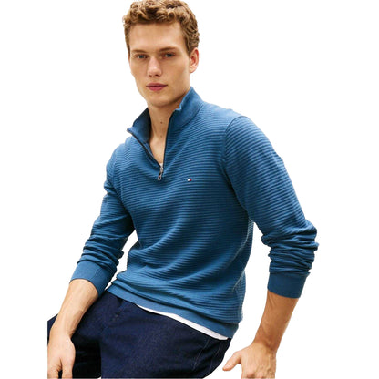 Aegean Sea - Side - Tommy Hilfiger Mens Zip Neck Regular Jumper