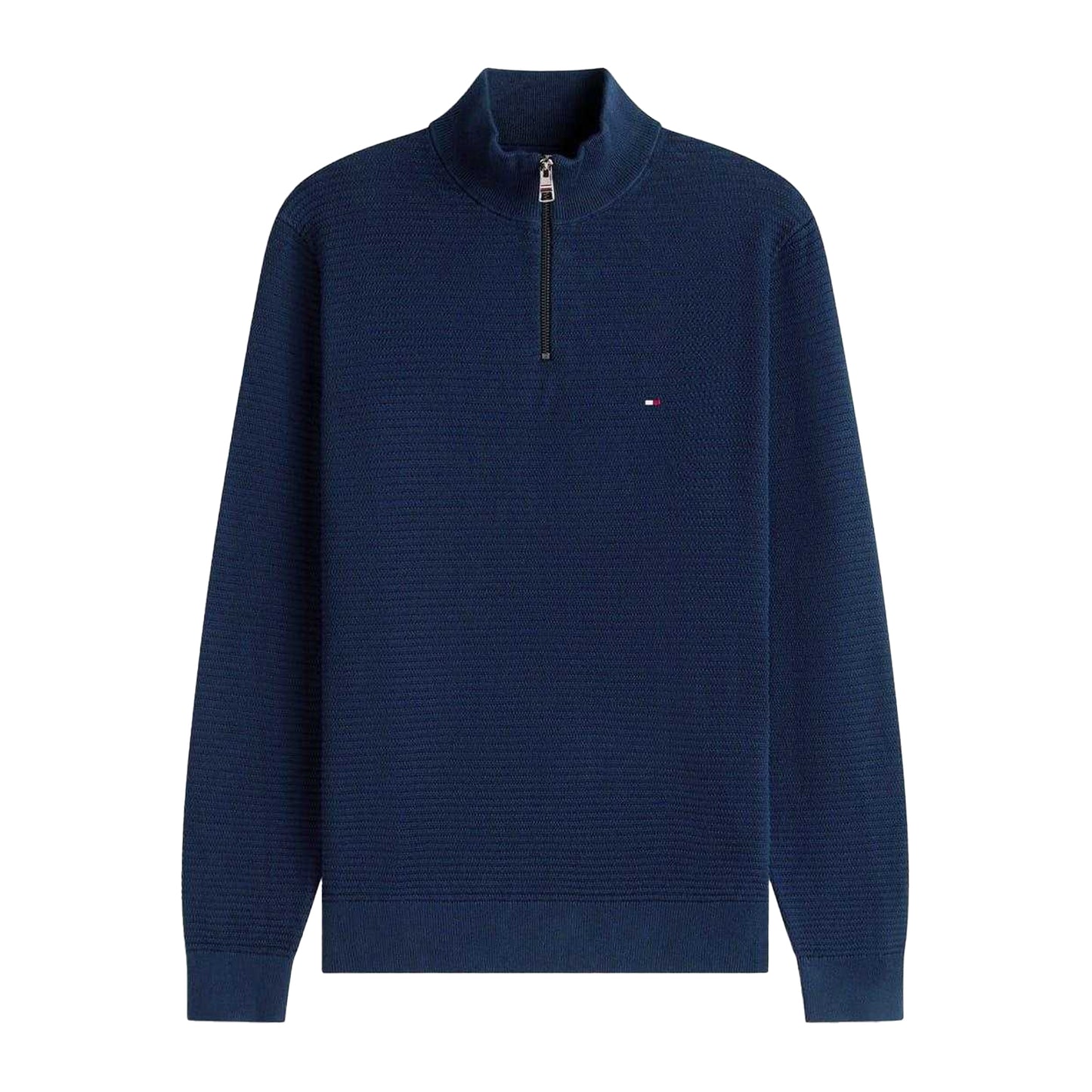 Dark Navy - Front - Tommy Hilfiger Mens Zip Neck Regular Jumper