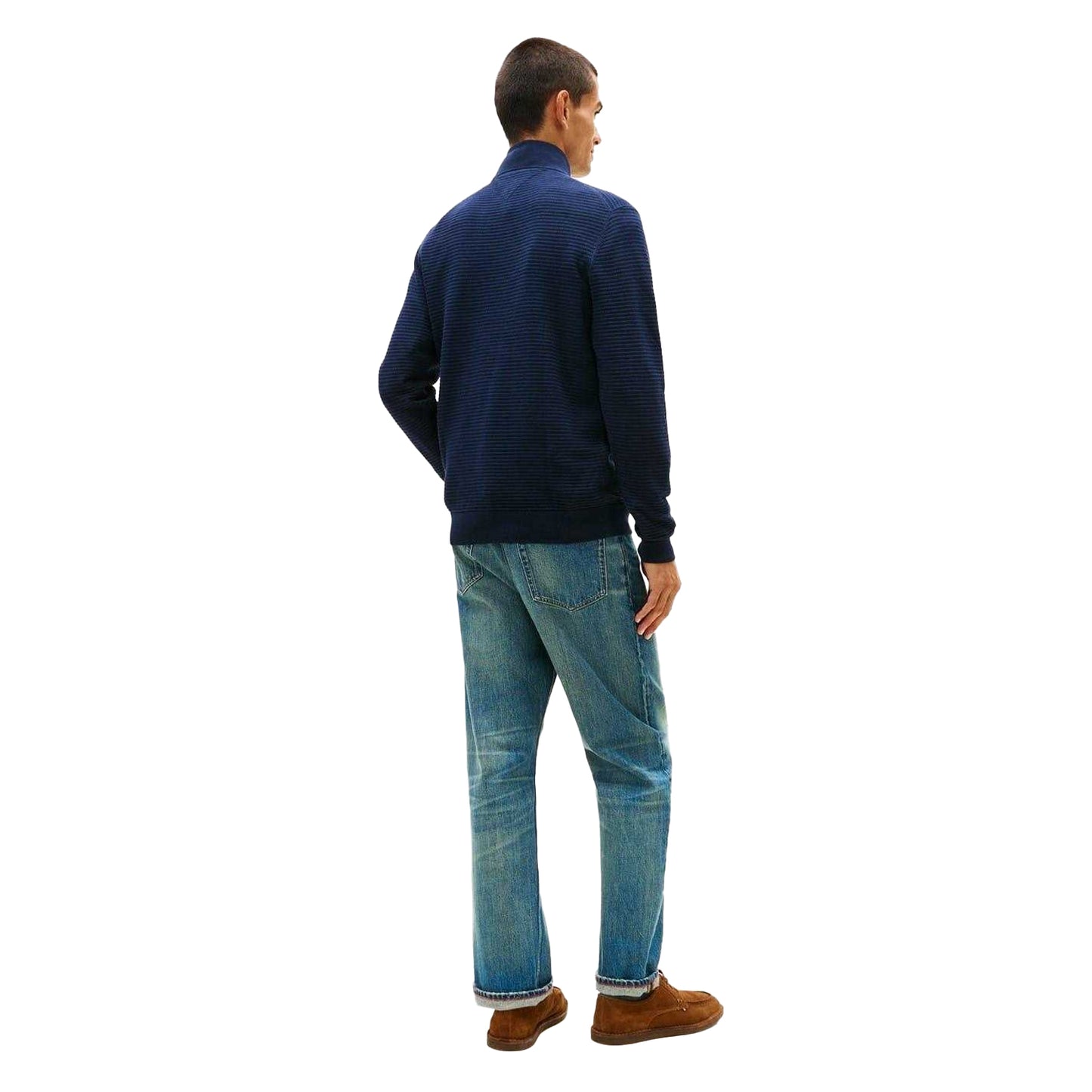 Dark Navy - Back - Tommy Hilfiger Mens Zip Neck Regular Jumper