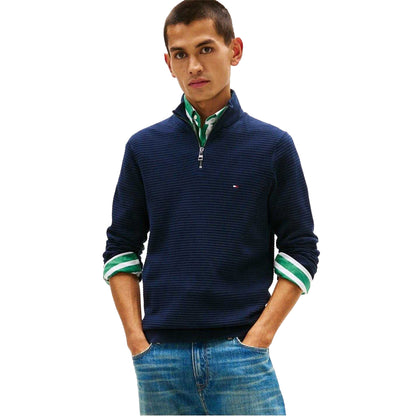 Dark Navy - Side - Tommy Hilfiger Mens Zip Neck Regular Jumper