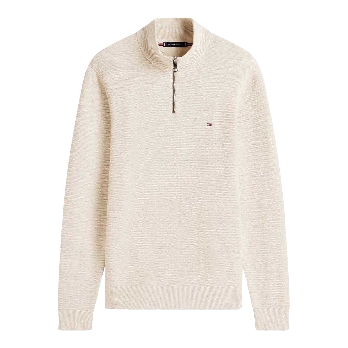 Oatmilk - Front - Tommy Hilfiger Mens Zip Neck Regular Jumper