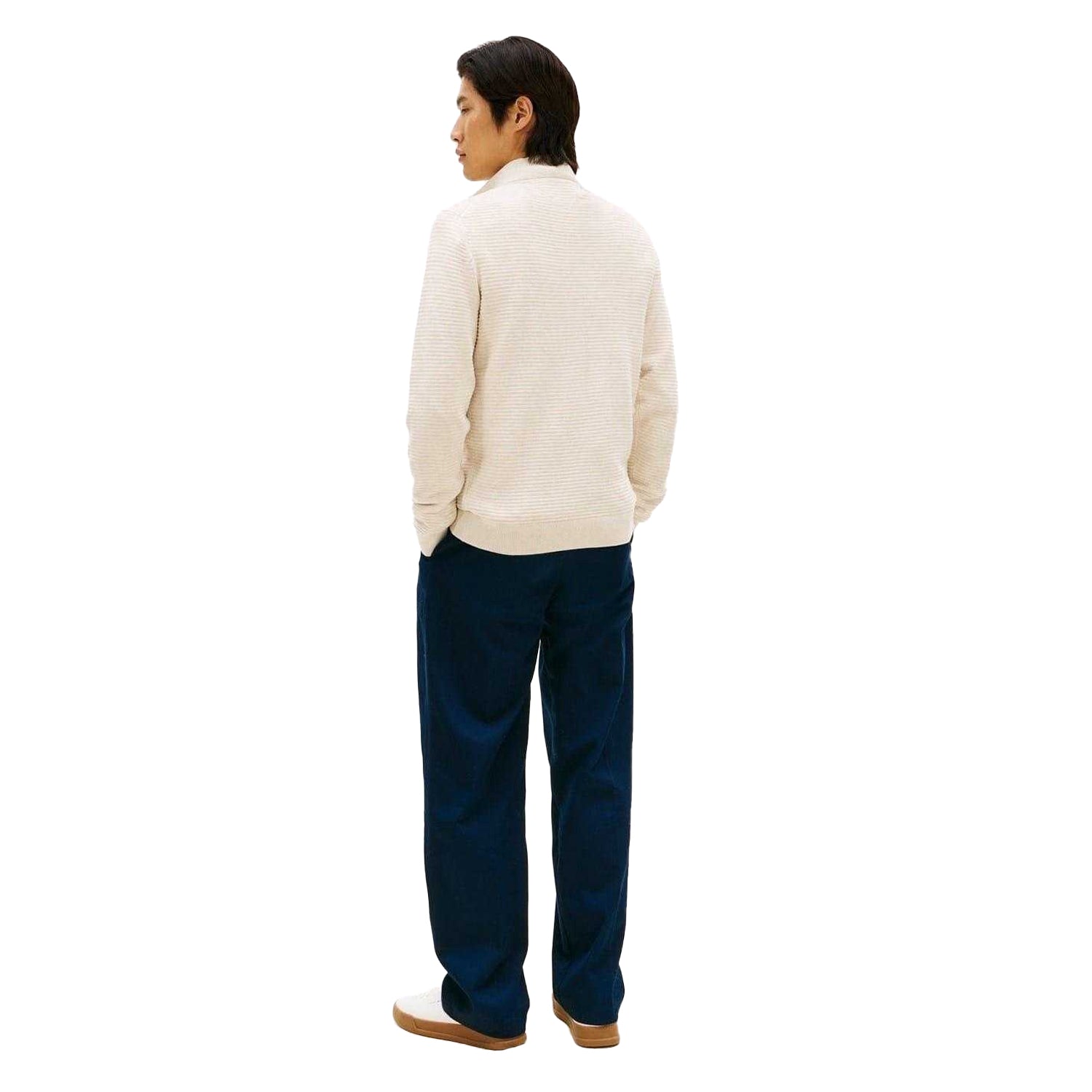 Oatmilk - Back - Tommy Hilfiger Mens Zip Neck Regular Jumper