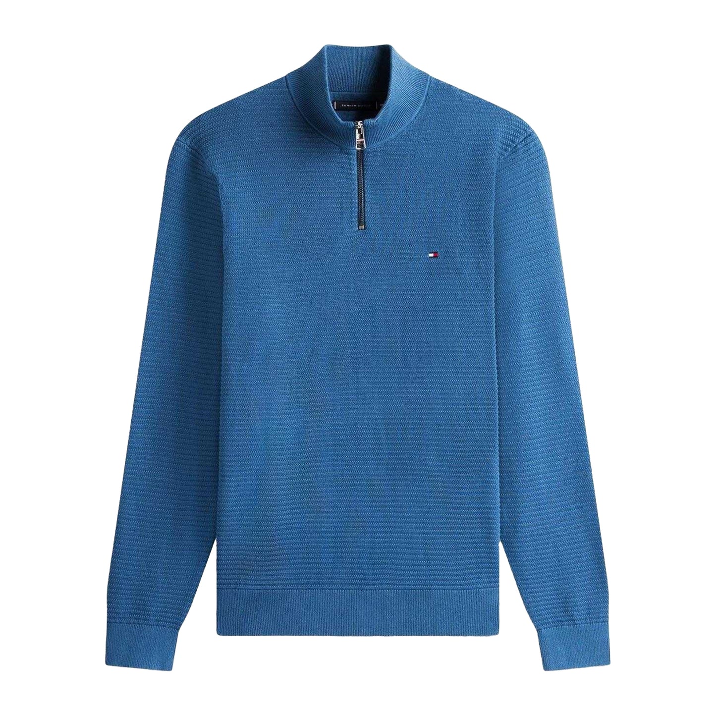 Aegean Sea - Front - Tommy Hilfiger Mens Zip Neck Regular Jumper