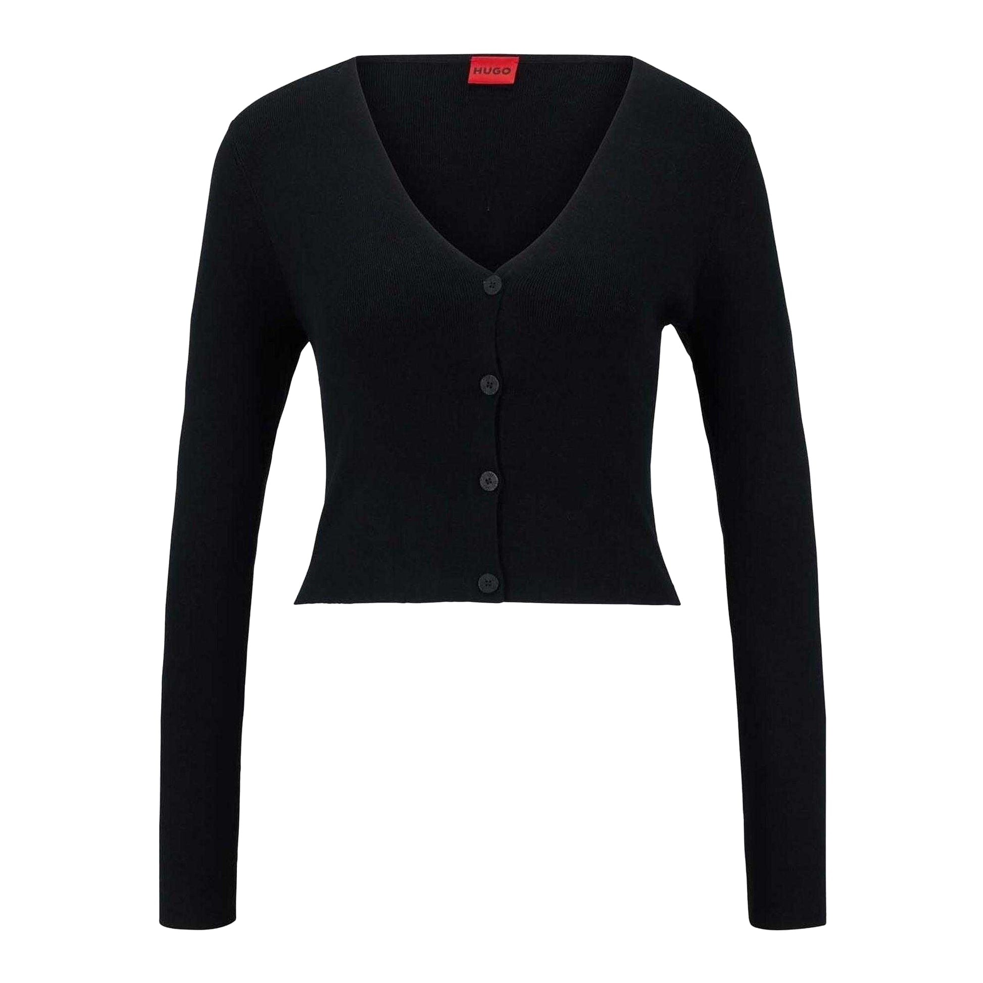 Black - Front - Hugo Womens-Ladies Sanderin Rib Knit Cardigan