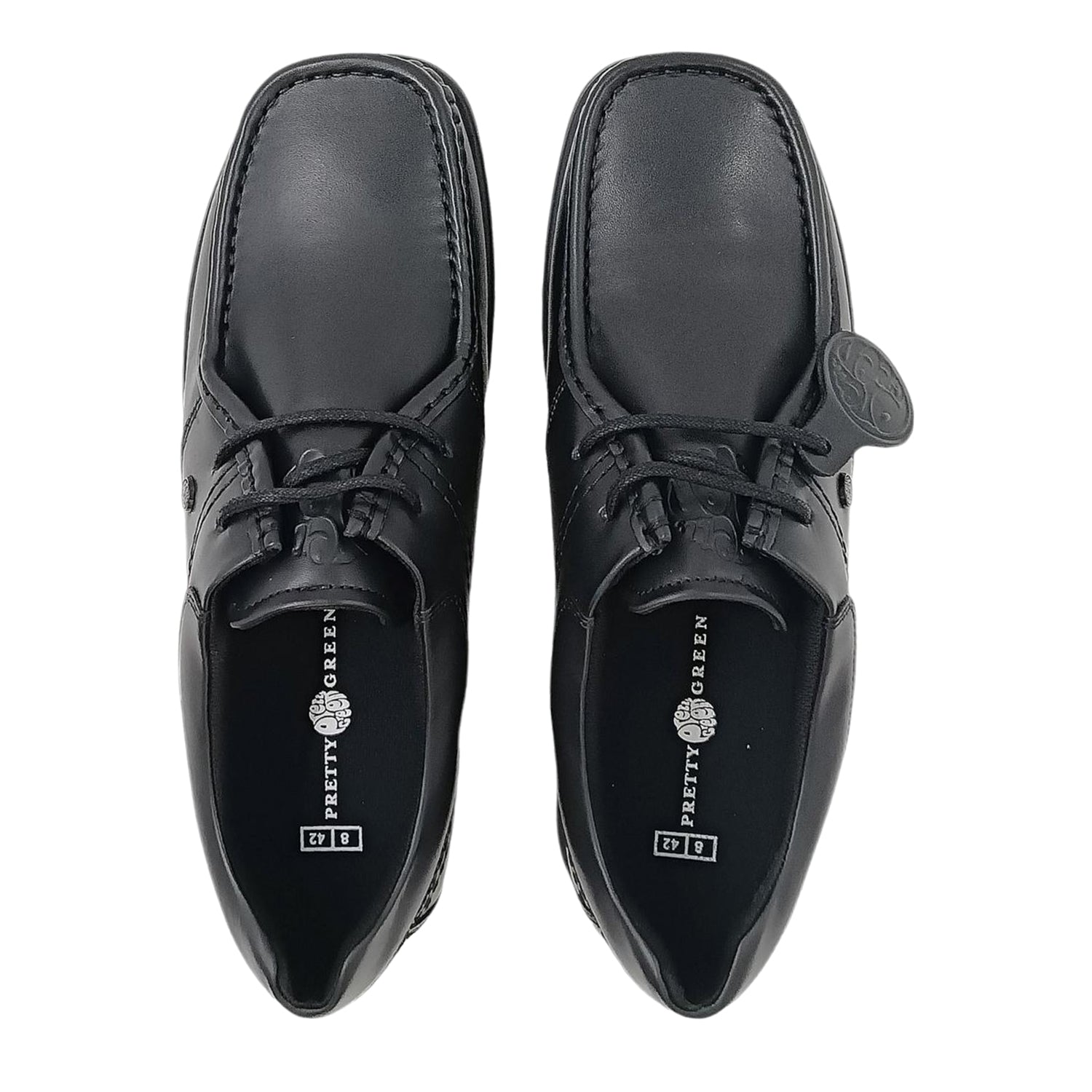 Black - Pack Shot - Pretty Green Mens Leather Work Flat Shoes