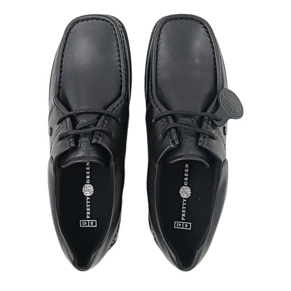 Black - Pack Shot - Pretty Green Mens Leather Work Flat Shoes