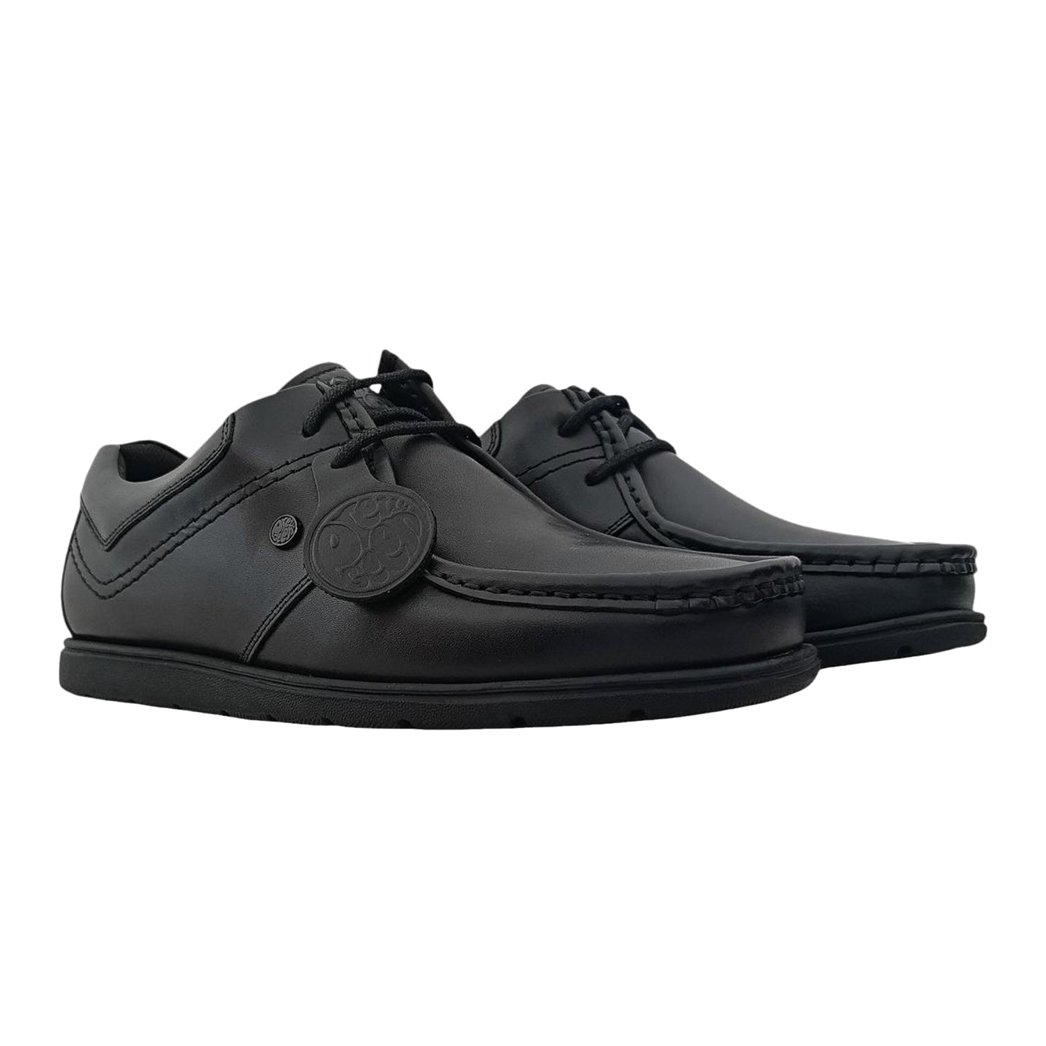 Black - Front - Pretty Green Mens Leather Work Flat Shoes