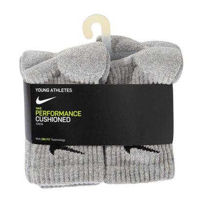 Dark Grey Heather - Side - Nike Childrens-Kids Crew Socks (Pack of 6)