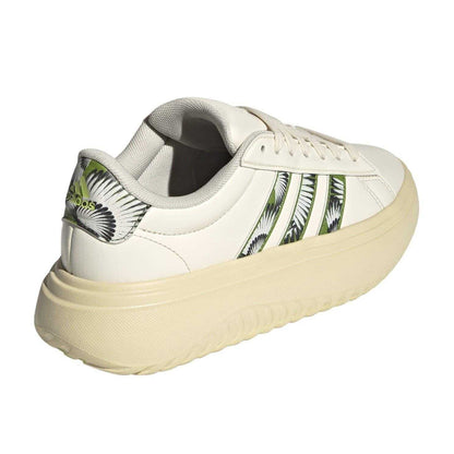 White-Green - Back - Adidas Womens-Ladies Grand Court Foliage Platform Trainers