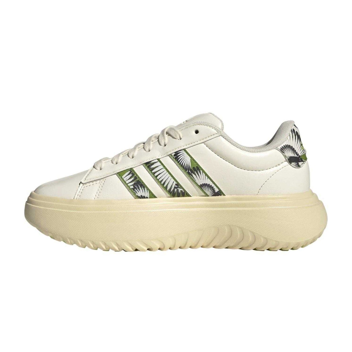 White-Green - Side - Adidas Womens-Ladies Grand Court Foliage Platform Trainers
