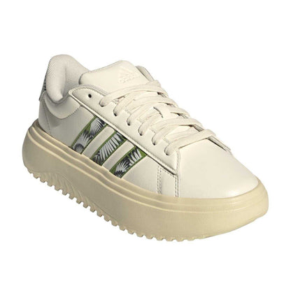 White-Green - Pack Shot - Adidas Womens-Ladies Grand Court Foliage Platform Trainers