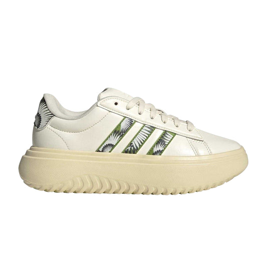 White-Green - Front - Adidas Womens-Ladies Grand Court Foliage Platform Trainers