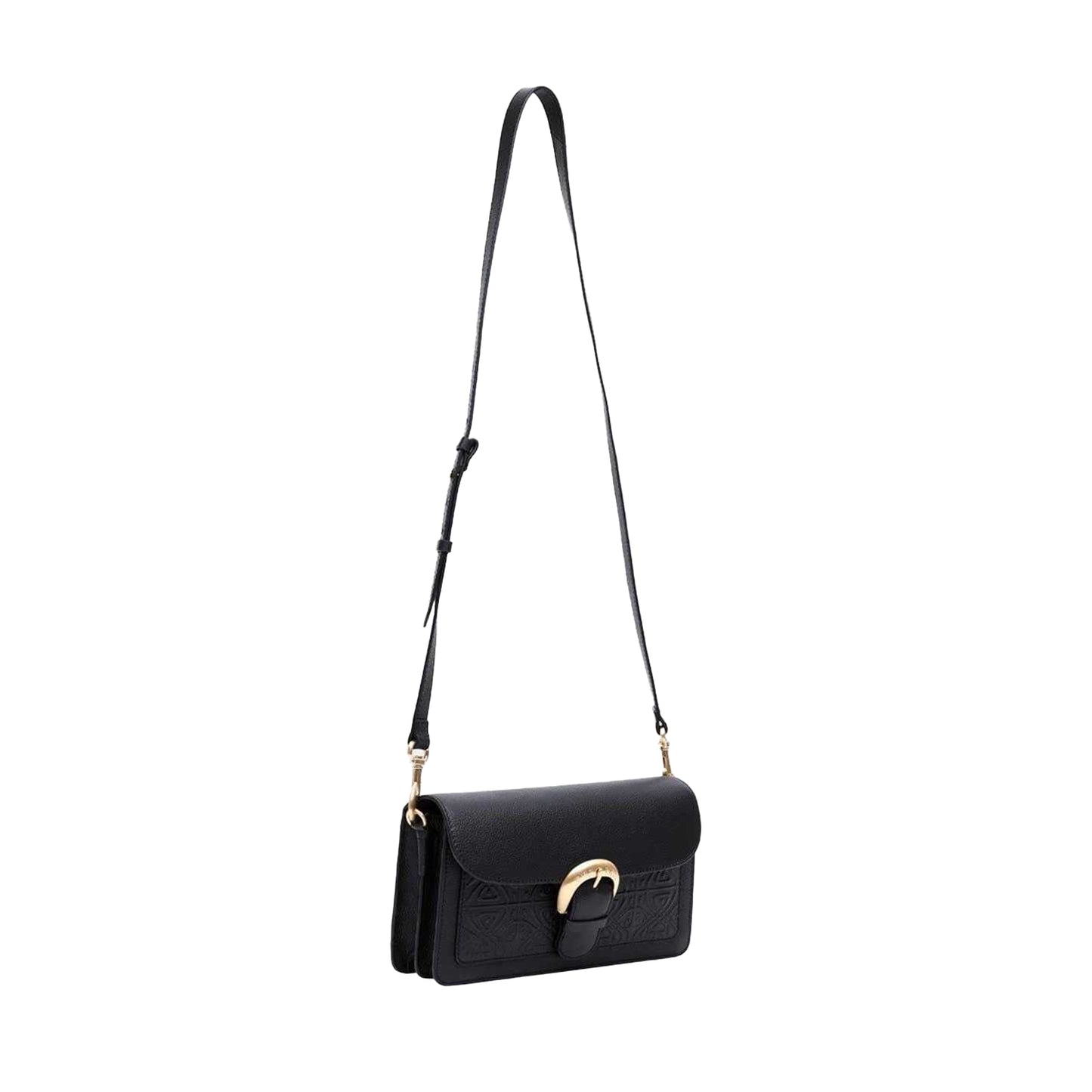 Black - Side - Biba Sienna Embossed Leather Crossbody Bag