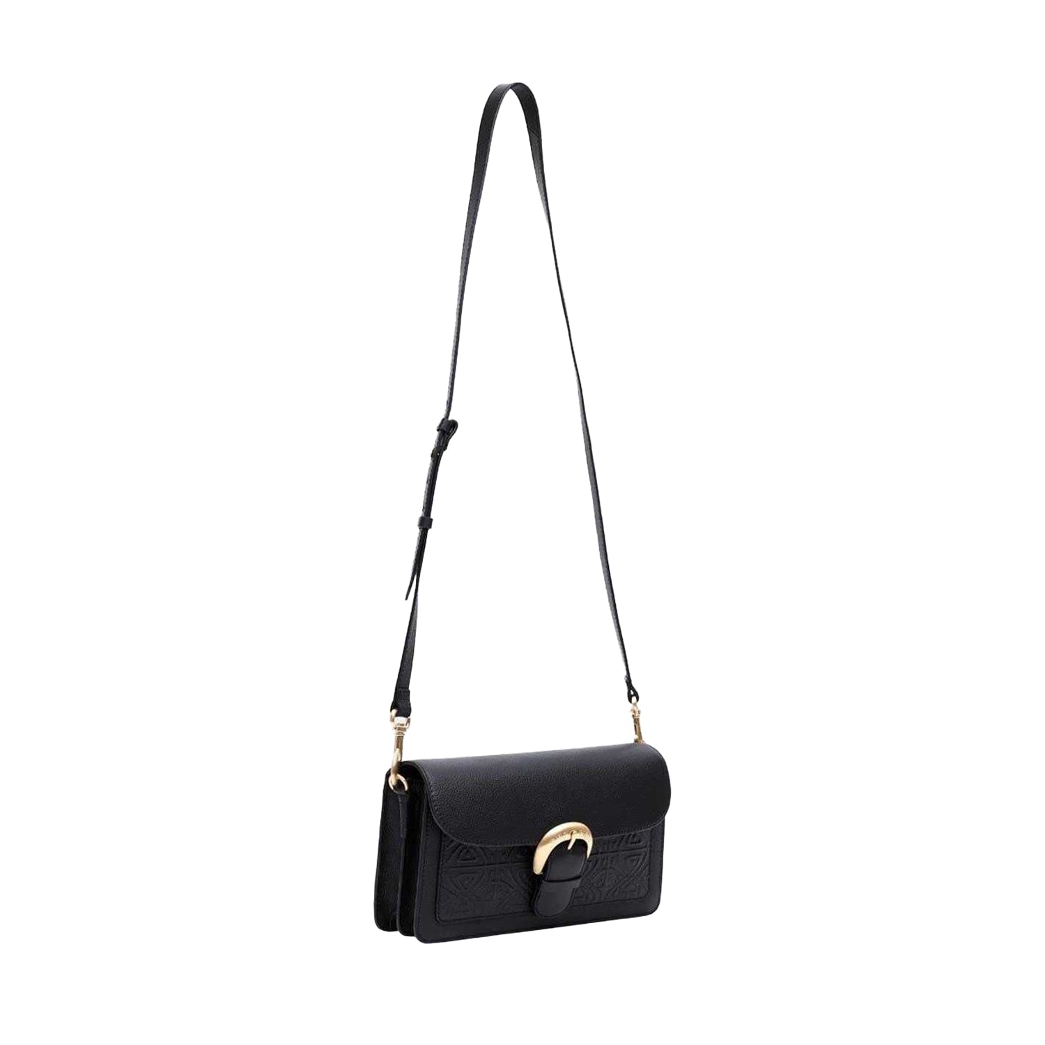 Black - Side - Biba Sienna Embossed Leather Crossbody Bag