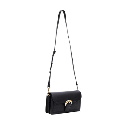 Black - Side - Biba Sienna Embossed Leather Crossbody Bag