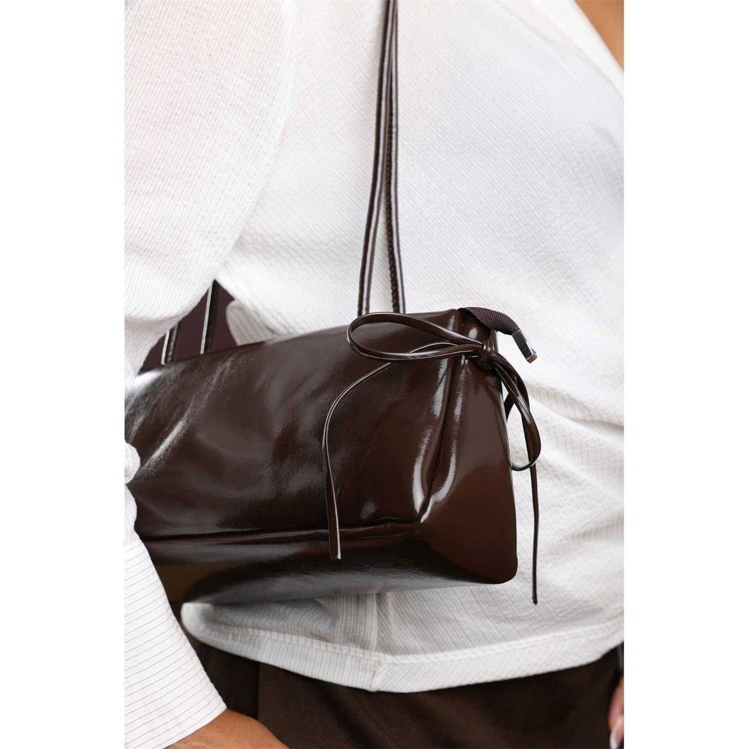 Dark Brown - Side - Where´s That From Plain Gloss Shoulder Bag