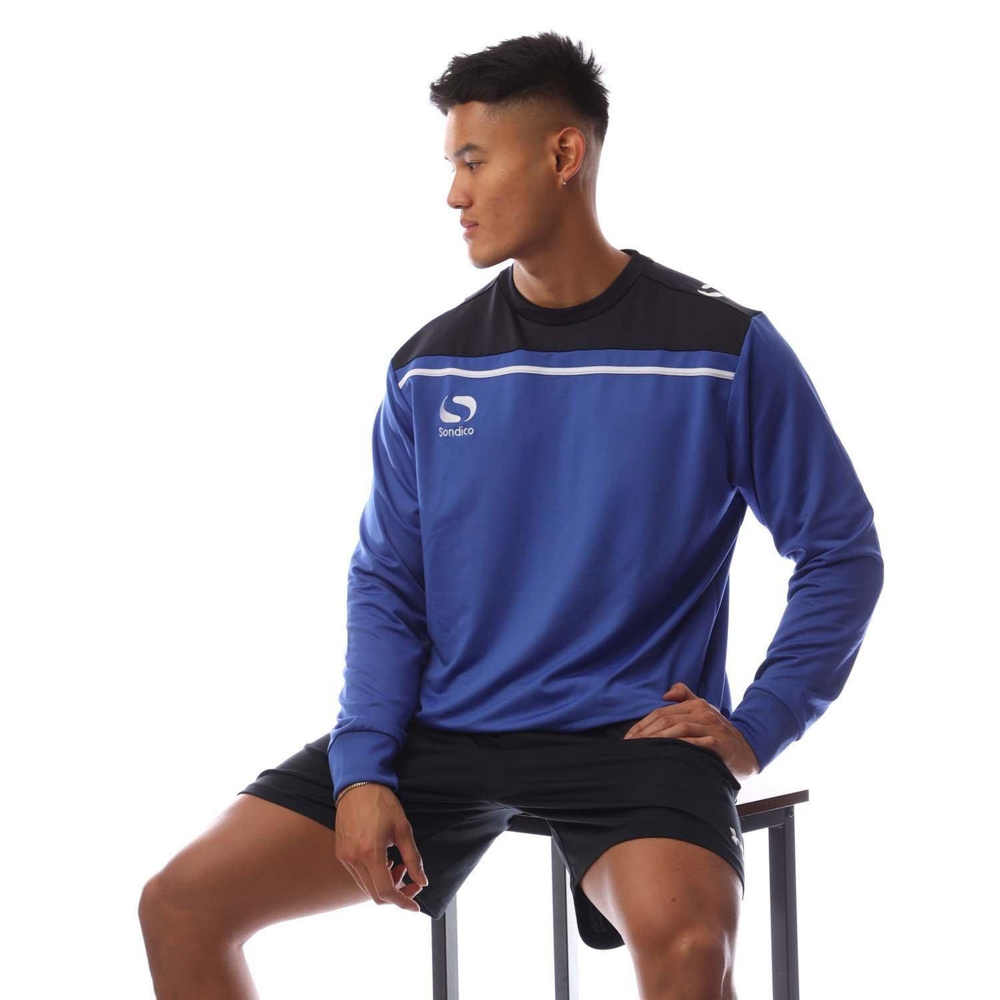 Royal Blue-Navy - Lifestyle - Sondico Mens Precision Striped Long-Sleeved Sweatshirt