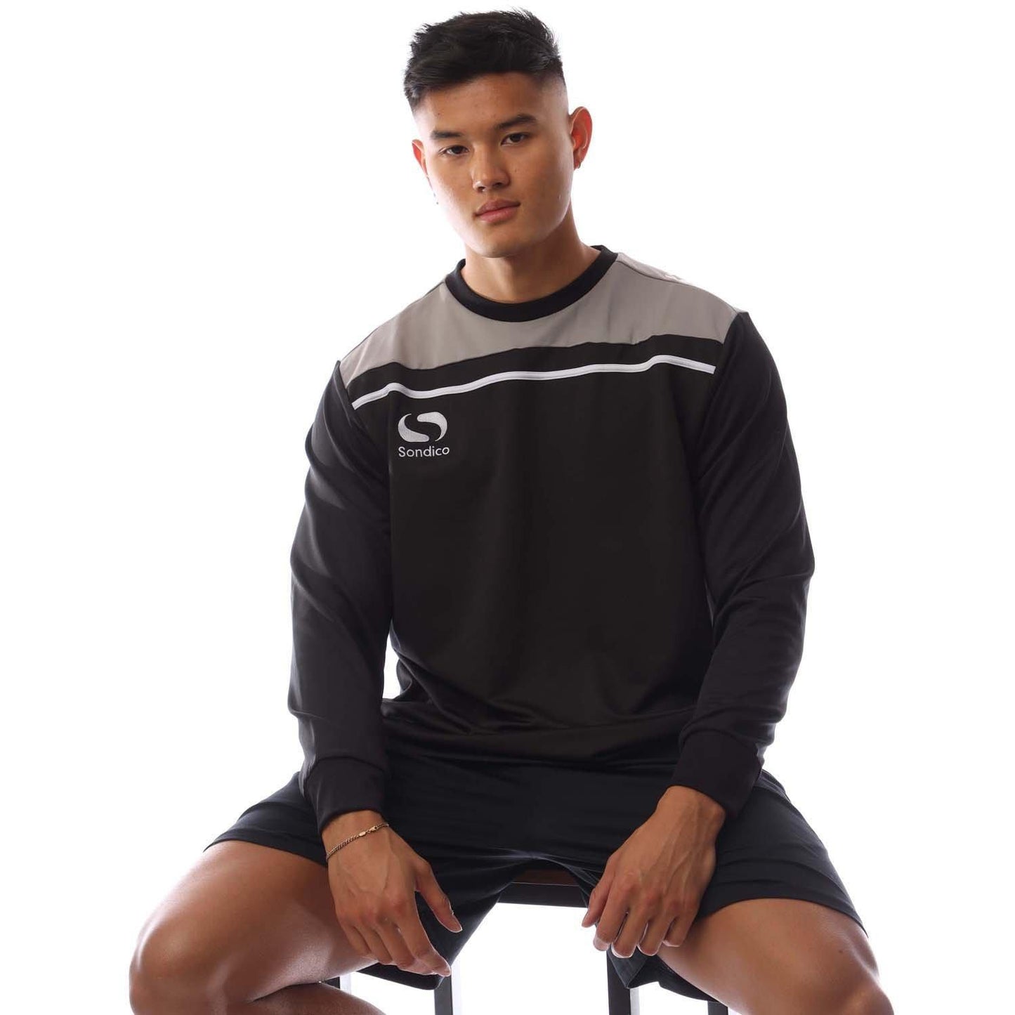 Black-Charcoal - Lifestyle - Sondico Mens Precision Striped Long-Sleeved Sweatshirt