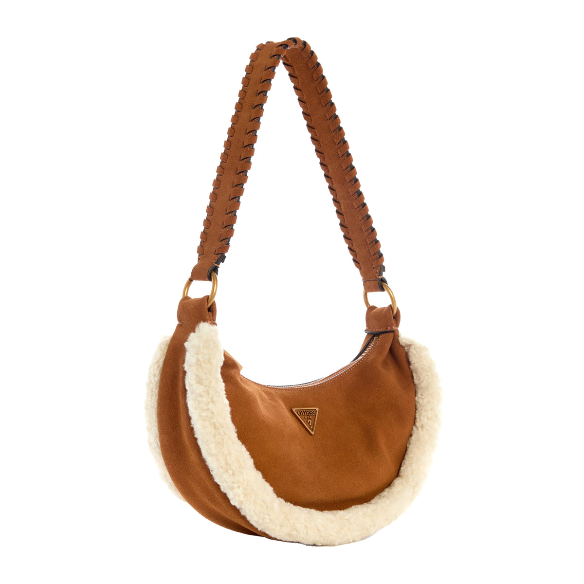 Cognac - Side - Guess Womens-Ladies Amita Logo Leather Hobo Bag